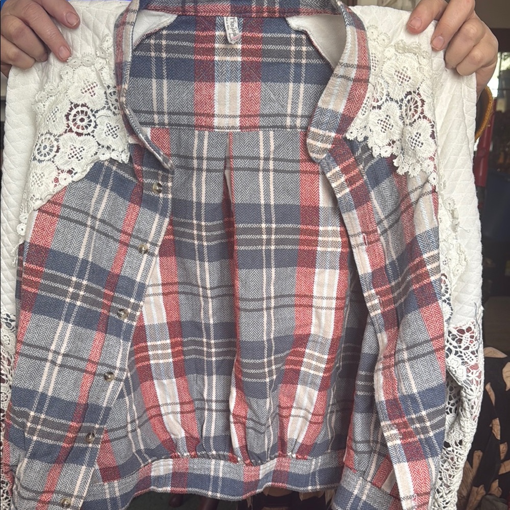 Plaid Shirt with Lace Accents
